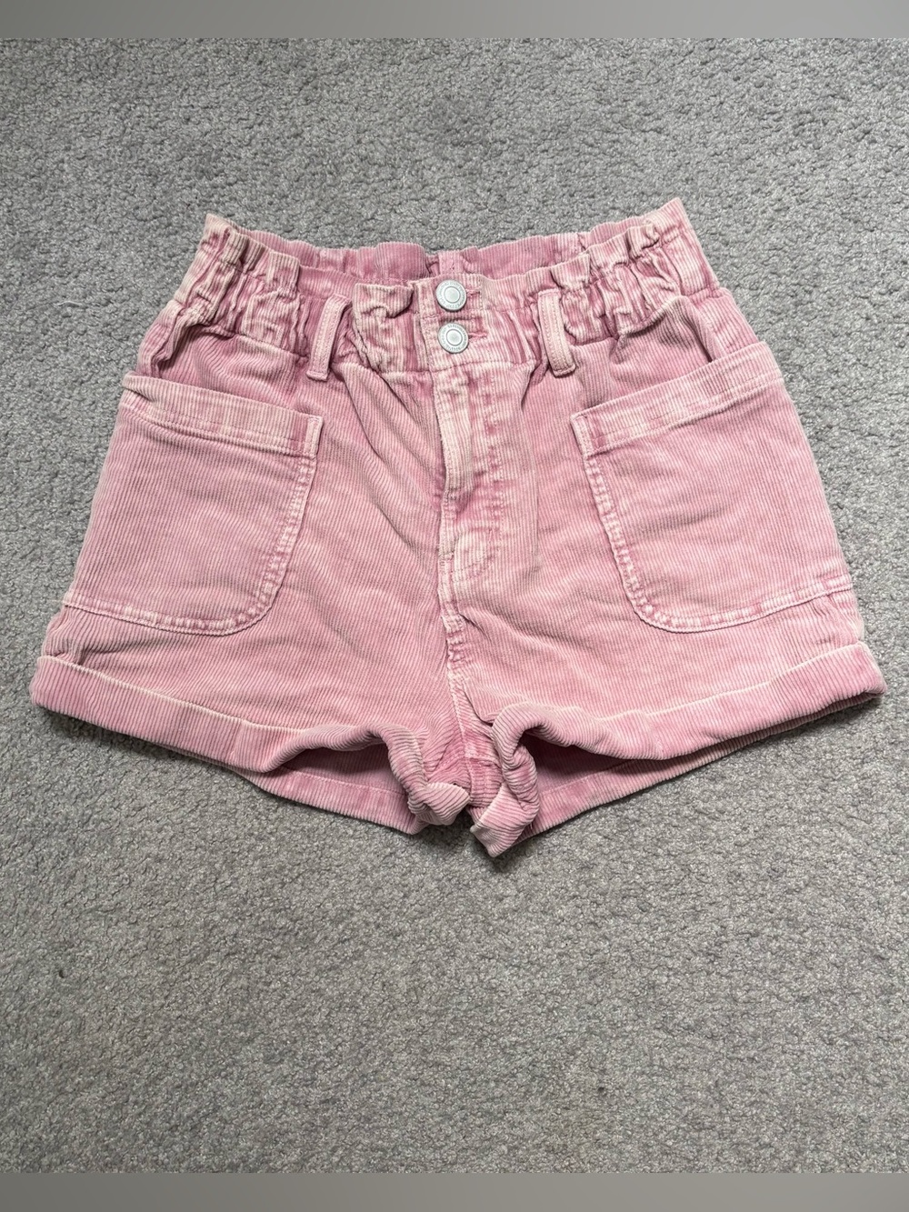SO Pink Corduroy High-Waist Paperbag Shorts